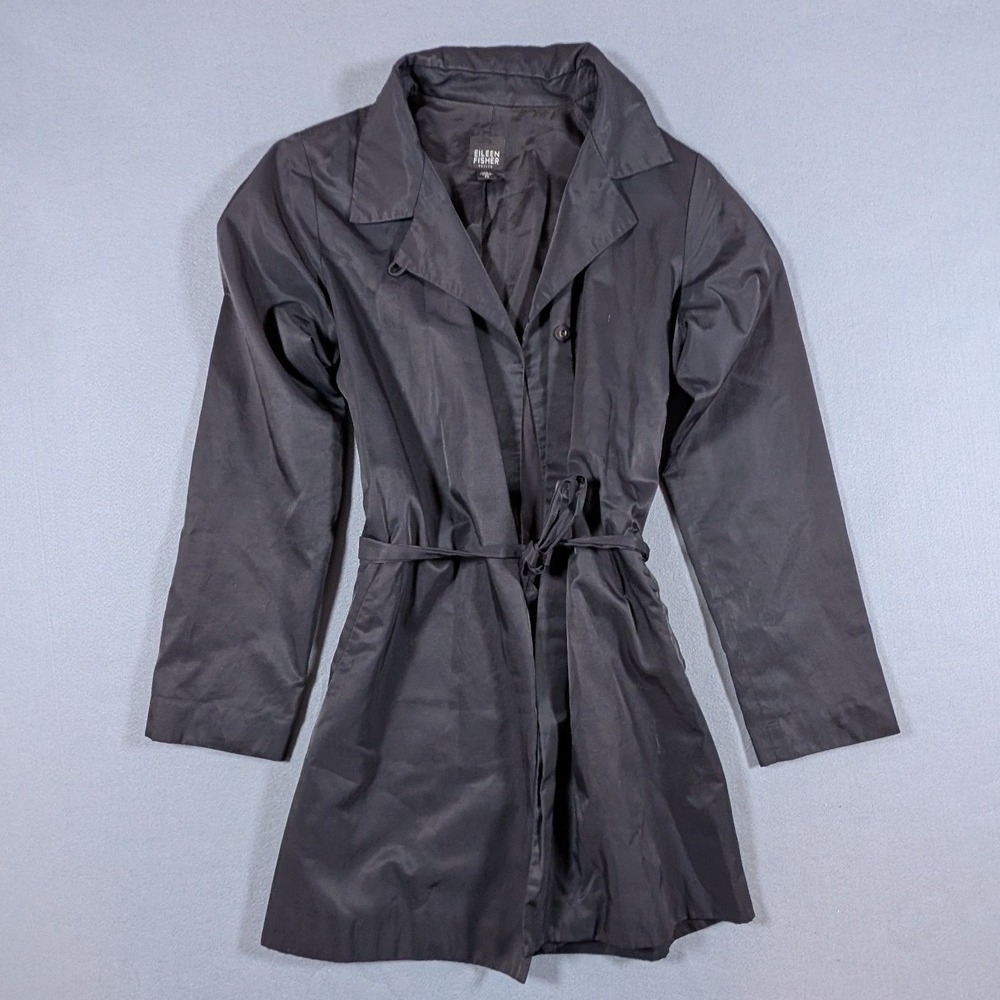 Eileen Fisher Trench Coat Womens PS Black Italian Fabric R9QW-4